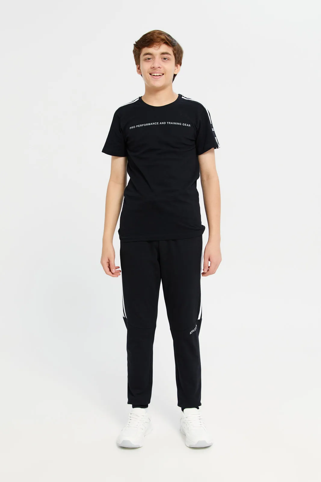 Senior Boys Black Stripe Active Pants