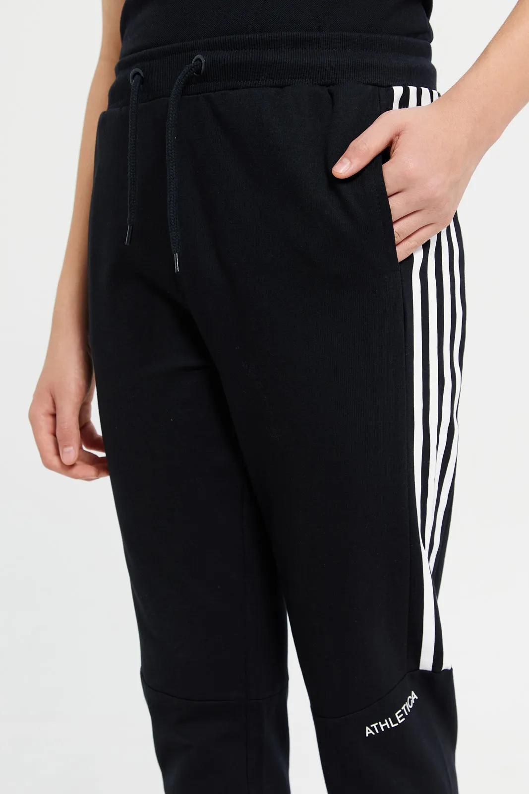 Senior Boys Black Stripe Active Pants