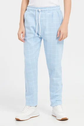 Senior Boys Blue Checkered Track Pants