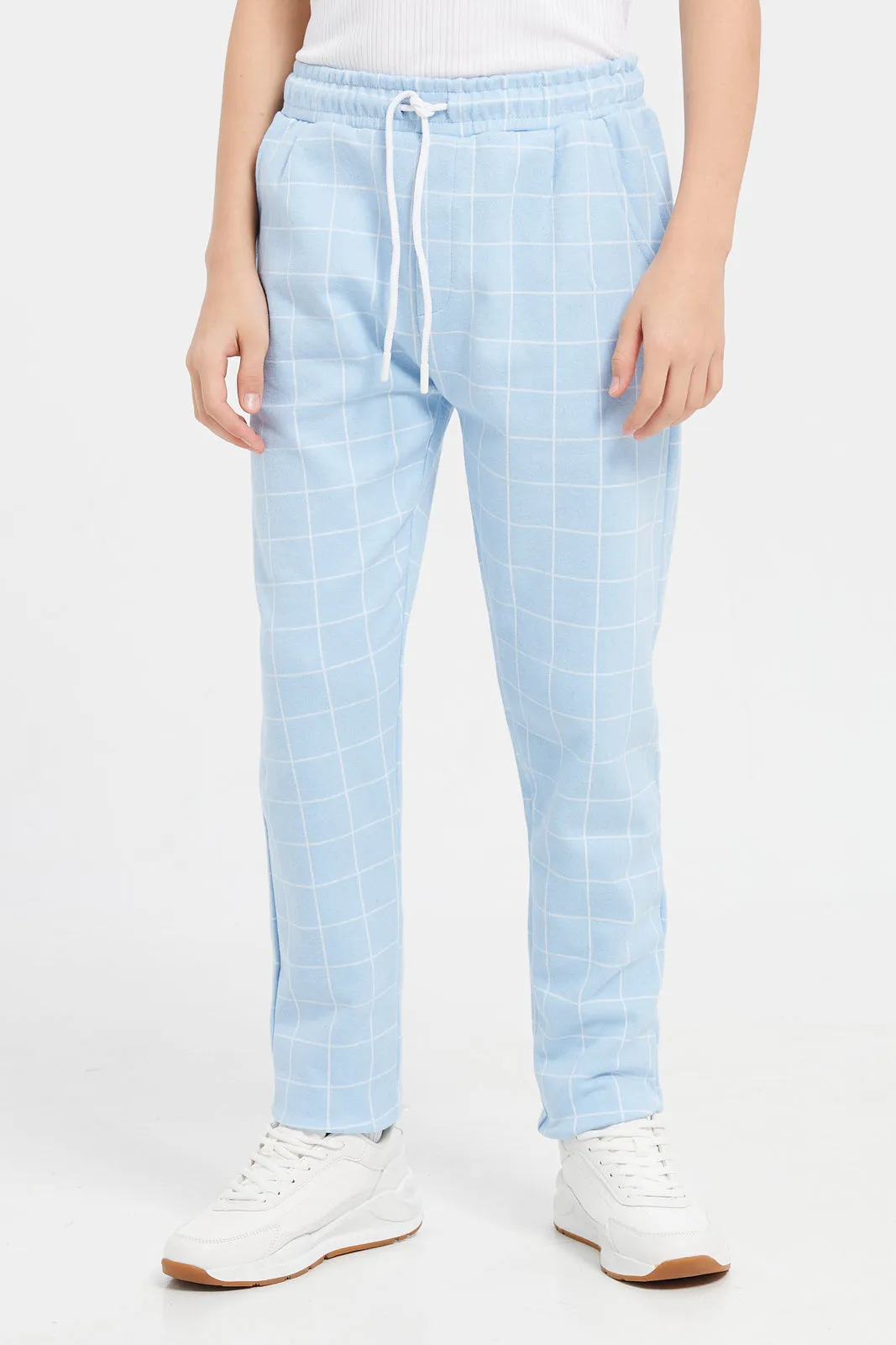 Senior Boys Blue Checkered Track Pants