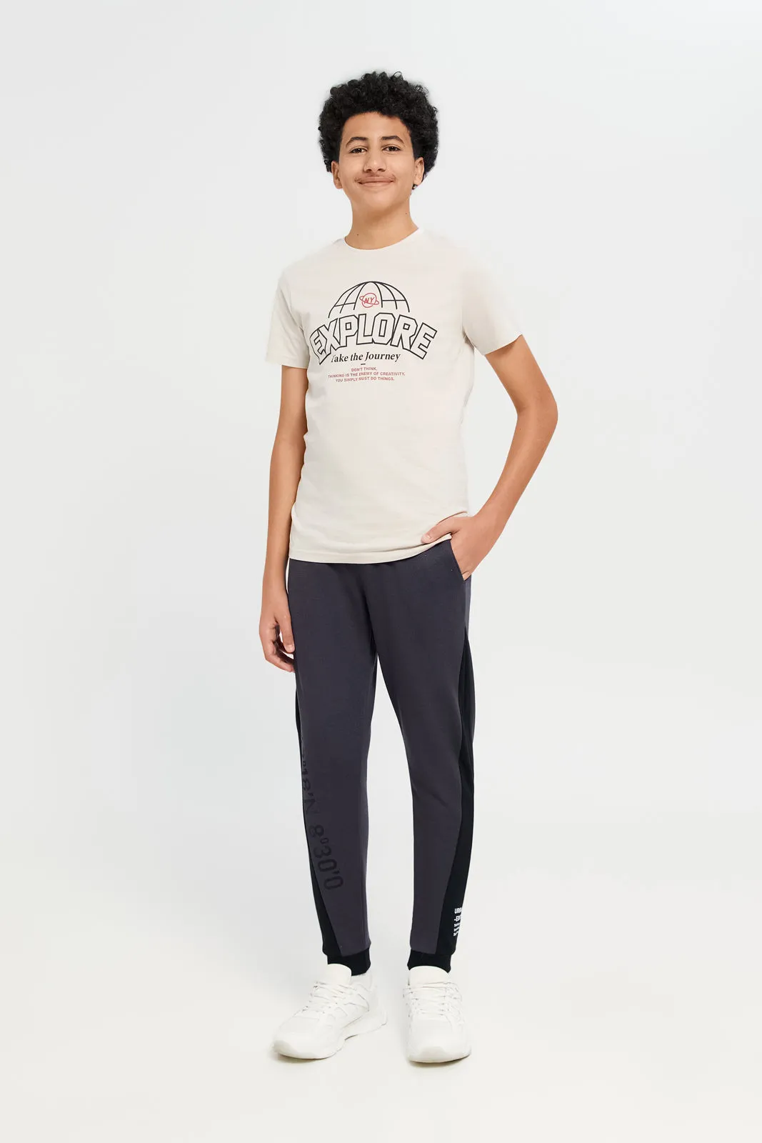 Senior Boys Charcoal Cut And Sew Active Pants