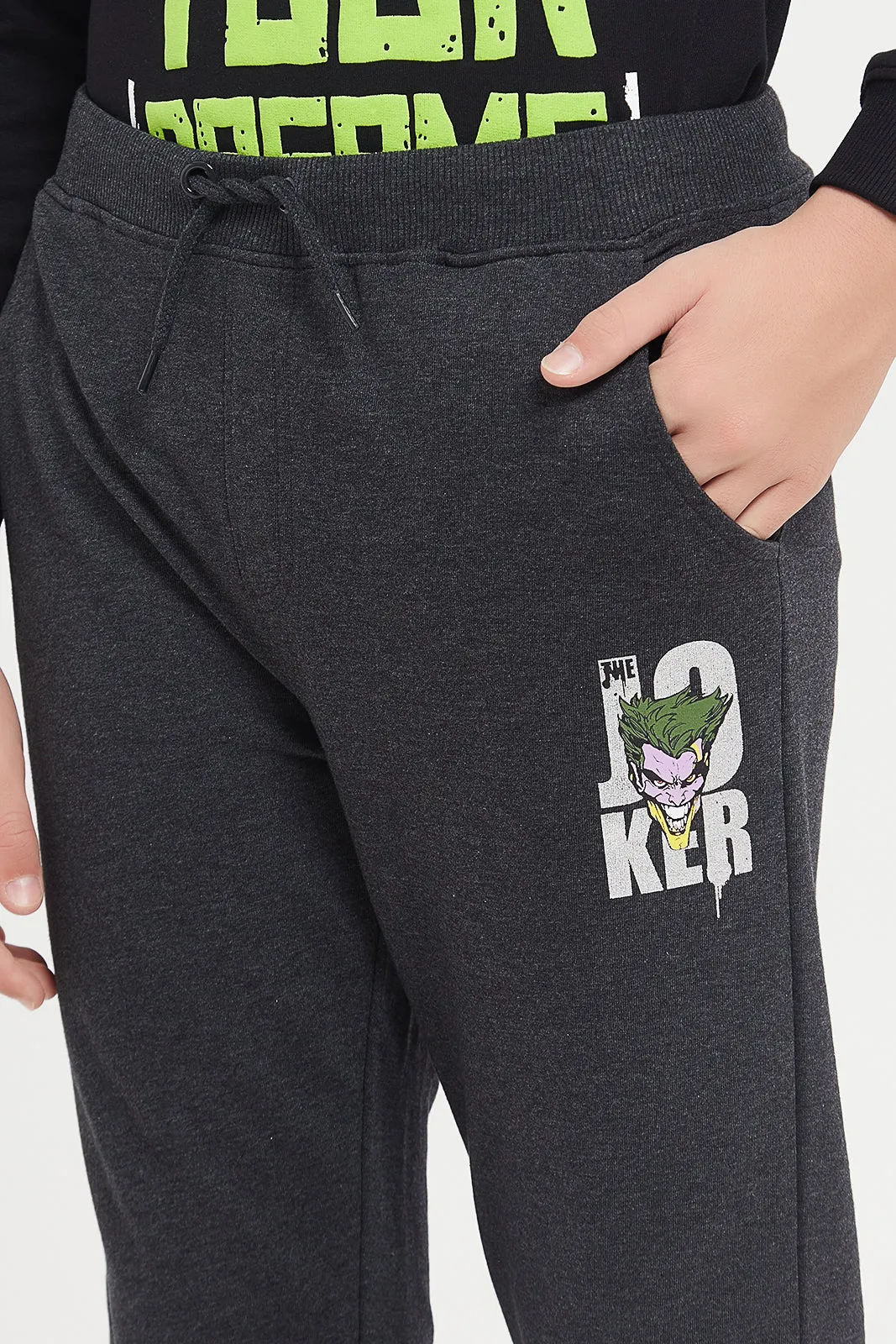 Senior Boys Charcoal Joker Print Active Pants