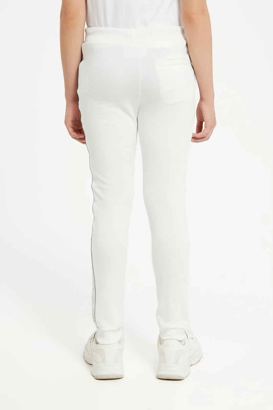 Senior Boys Cream Side Embellished Track Pants