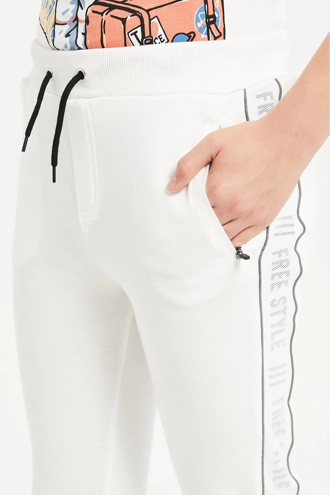 Senior Boys Cream Side Embellished Track Pants