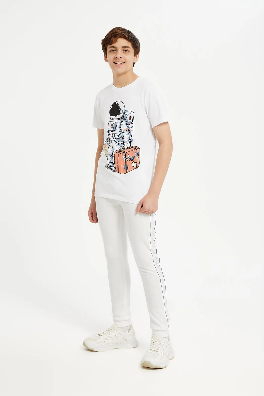 Senior Boys Cream Side Embellished Track Pants