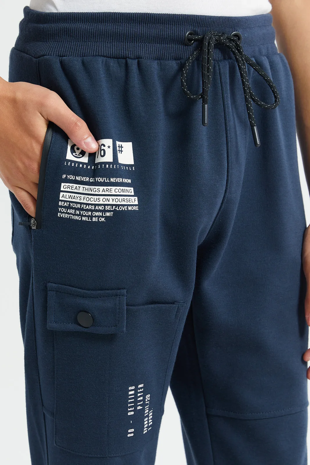 Senior Boys Navy One Pocket Cut And Sew Active Pants