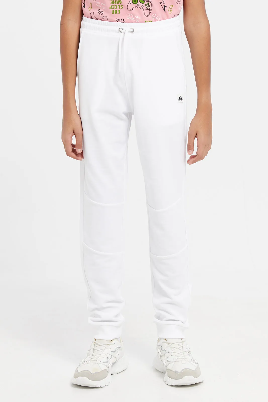 Senior Boys White Pique Active Pants