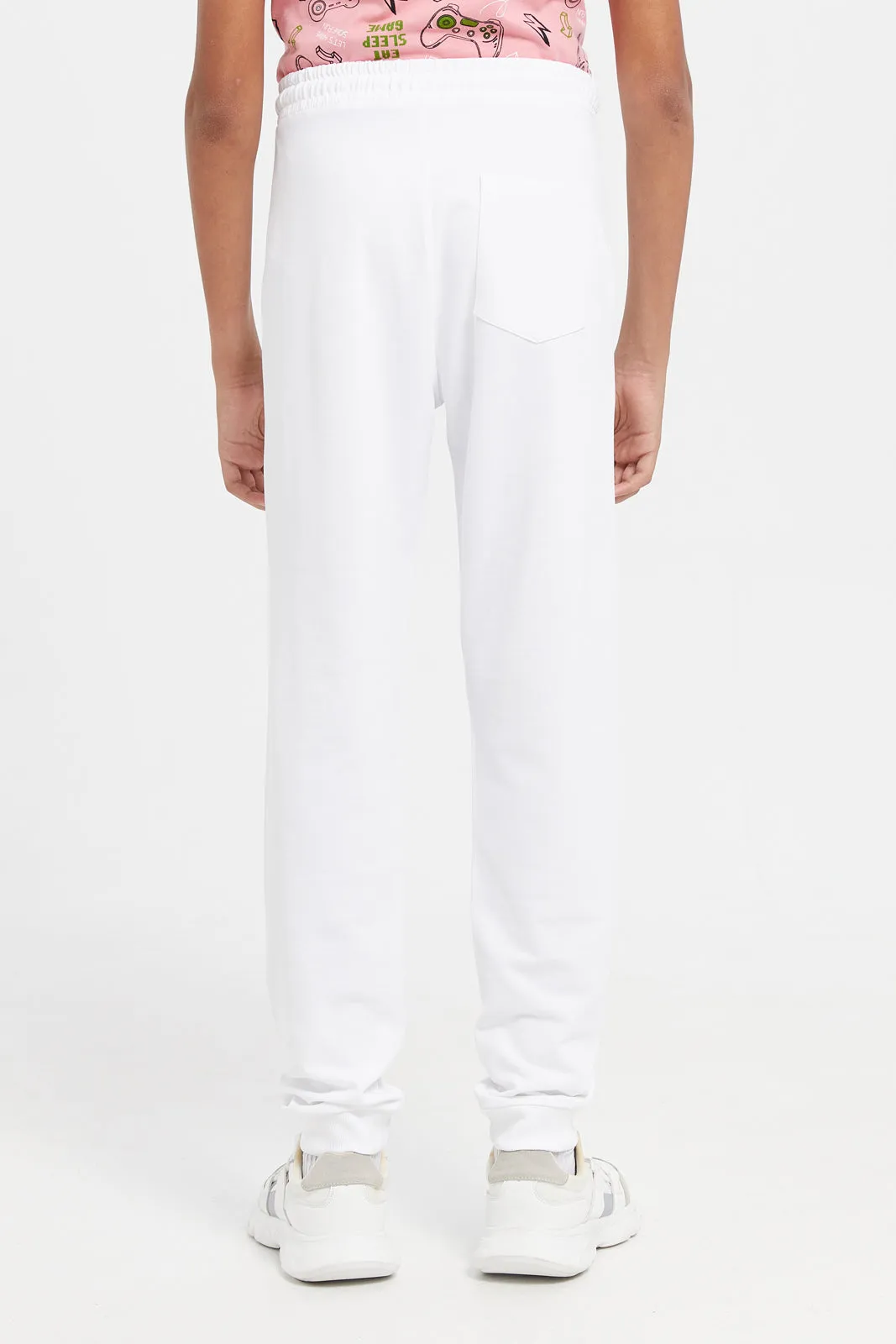 Senior Boys White Pique Active Pants