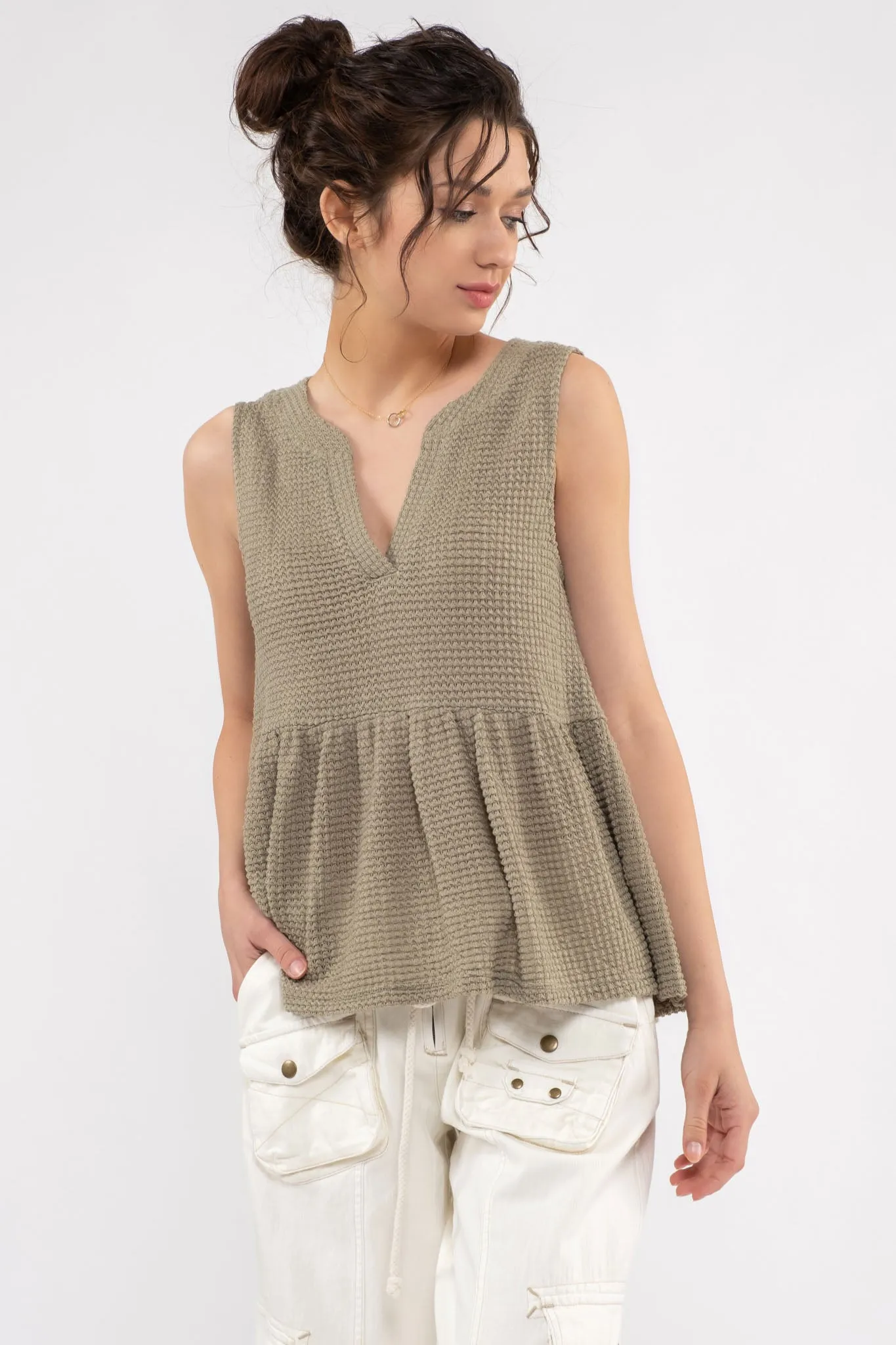 Sleeveless Waffle Knit Top