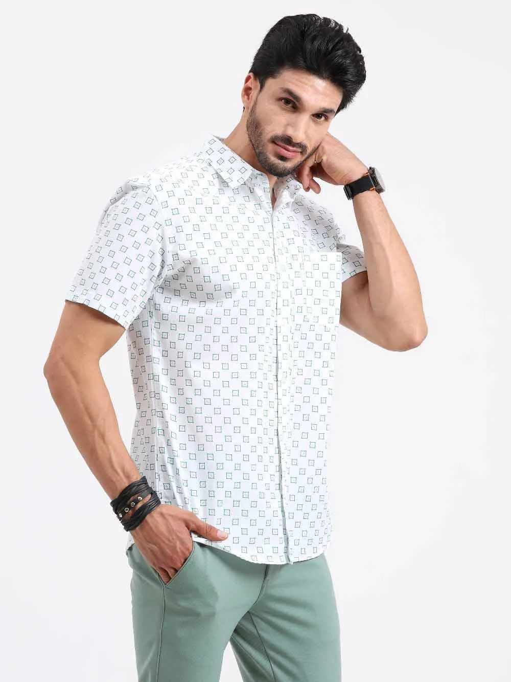 Small Square Checks Printed Half Sleeve Shirt