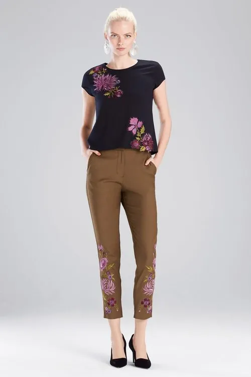 Stretch Twill Embroidered Pants