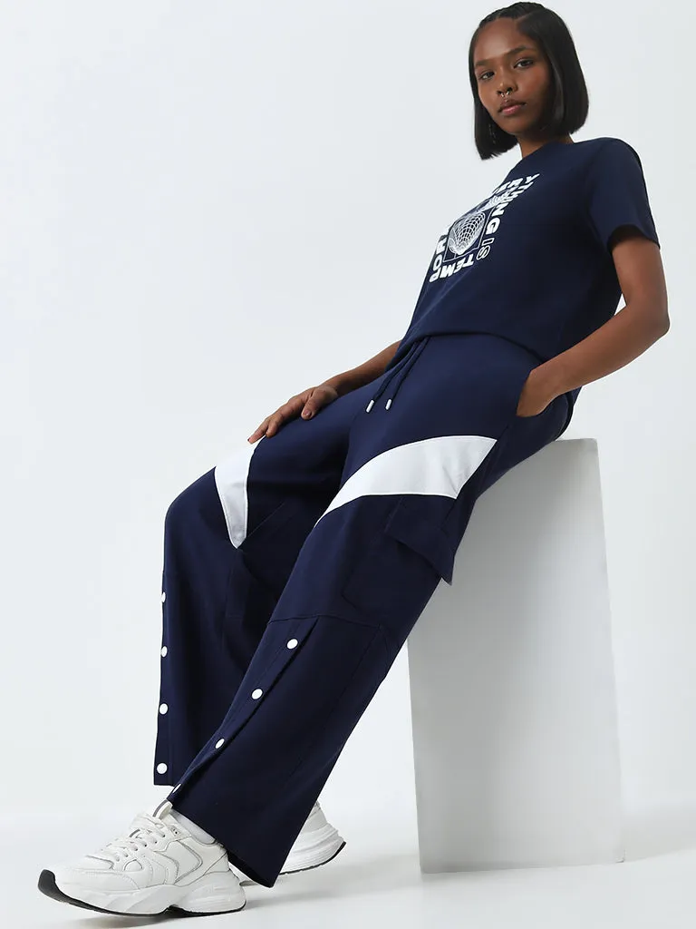 Studiofit Navy High-Rise Cotton Track Pants