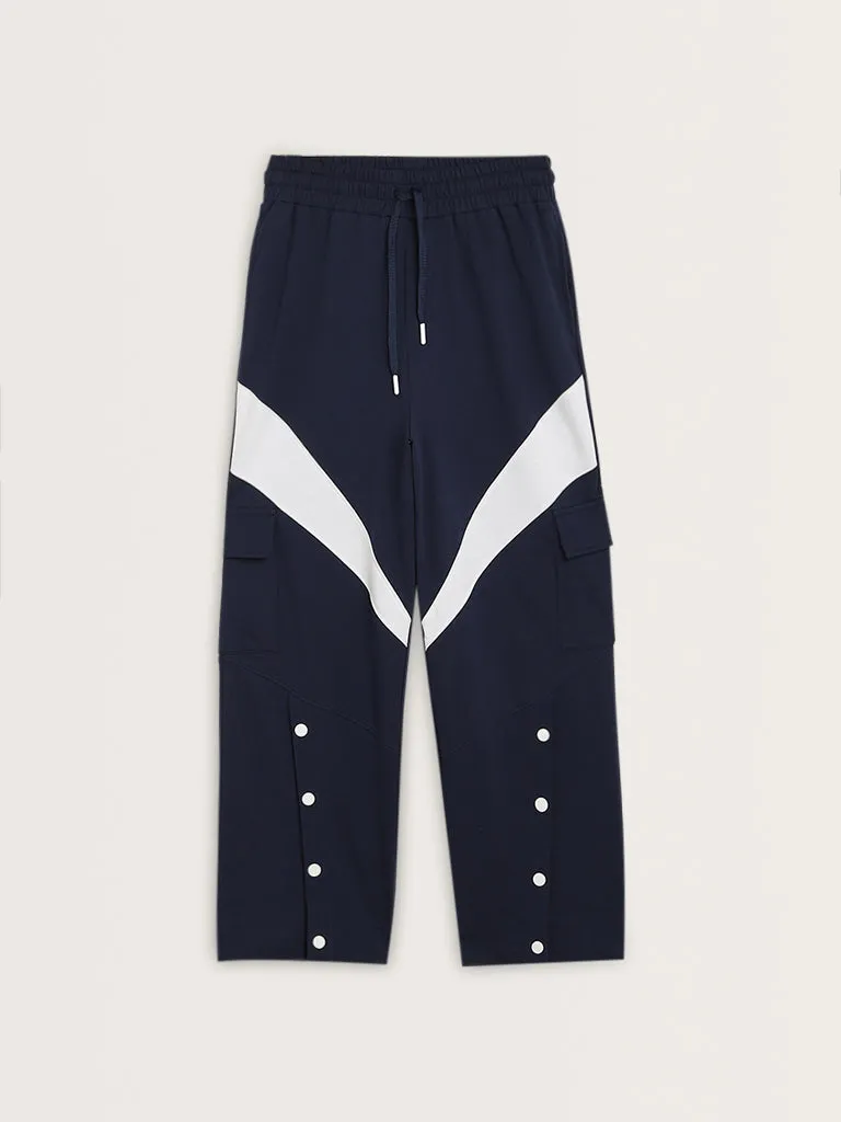 Studiofit Navy High-Rise Cotton Track Pants