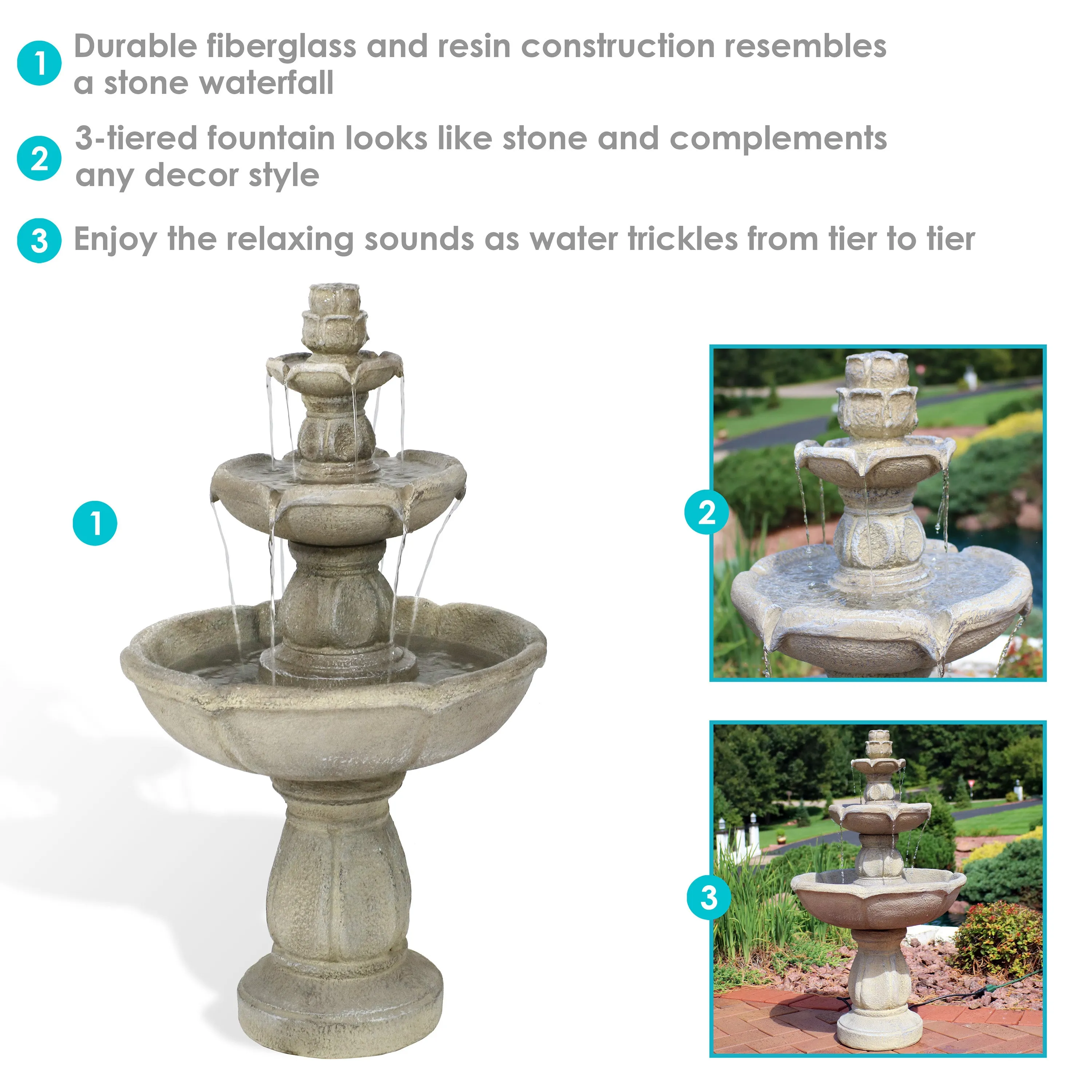 Sunnydaze Birds' Delight Outdoor Water Fountain with Pump - 35" H