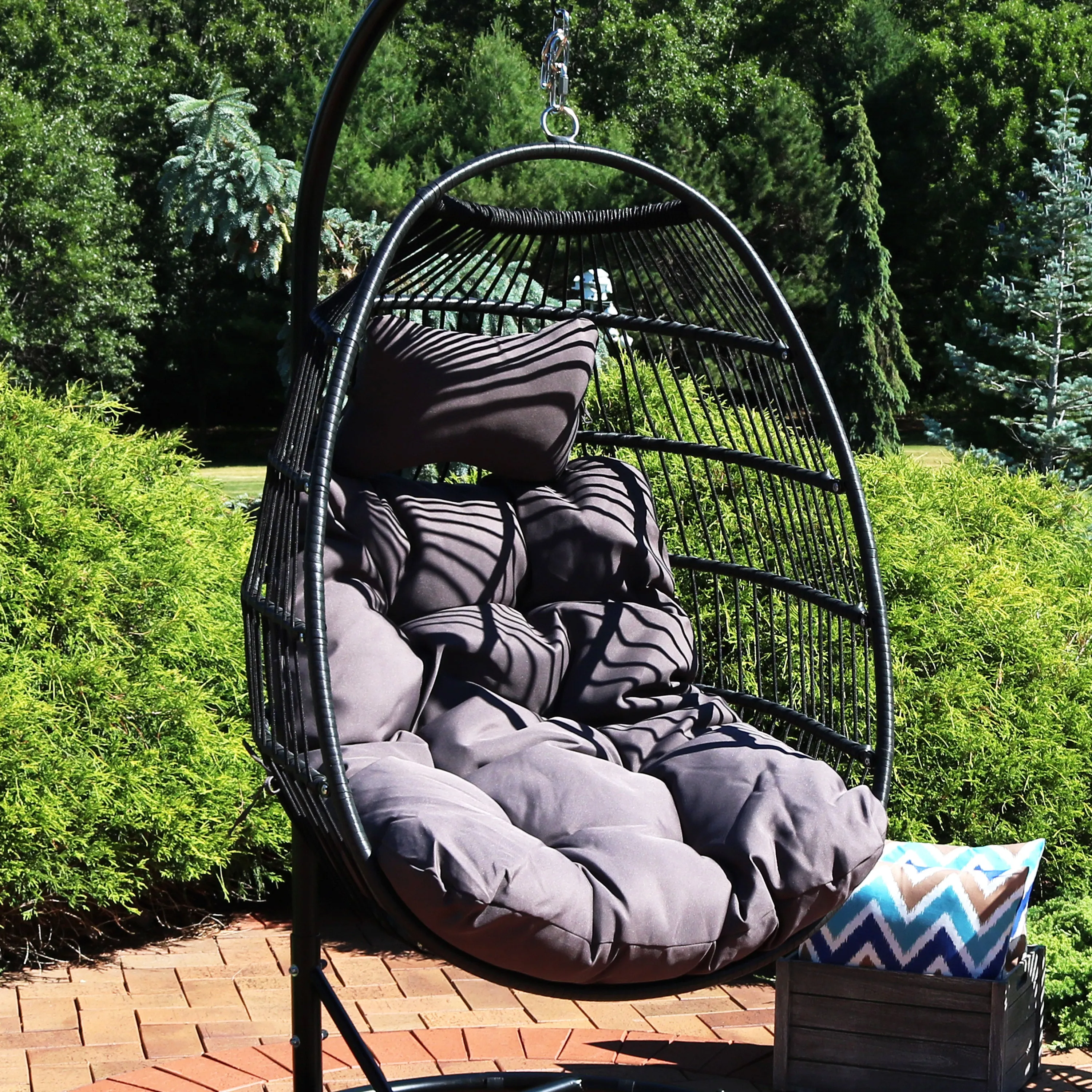 Sunnydaze Julia Outdoor Hanging Egg Chair with Cushions