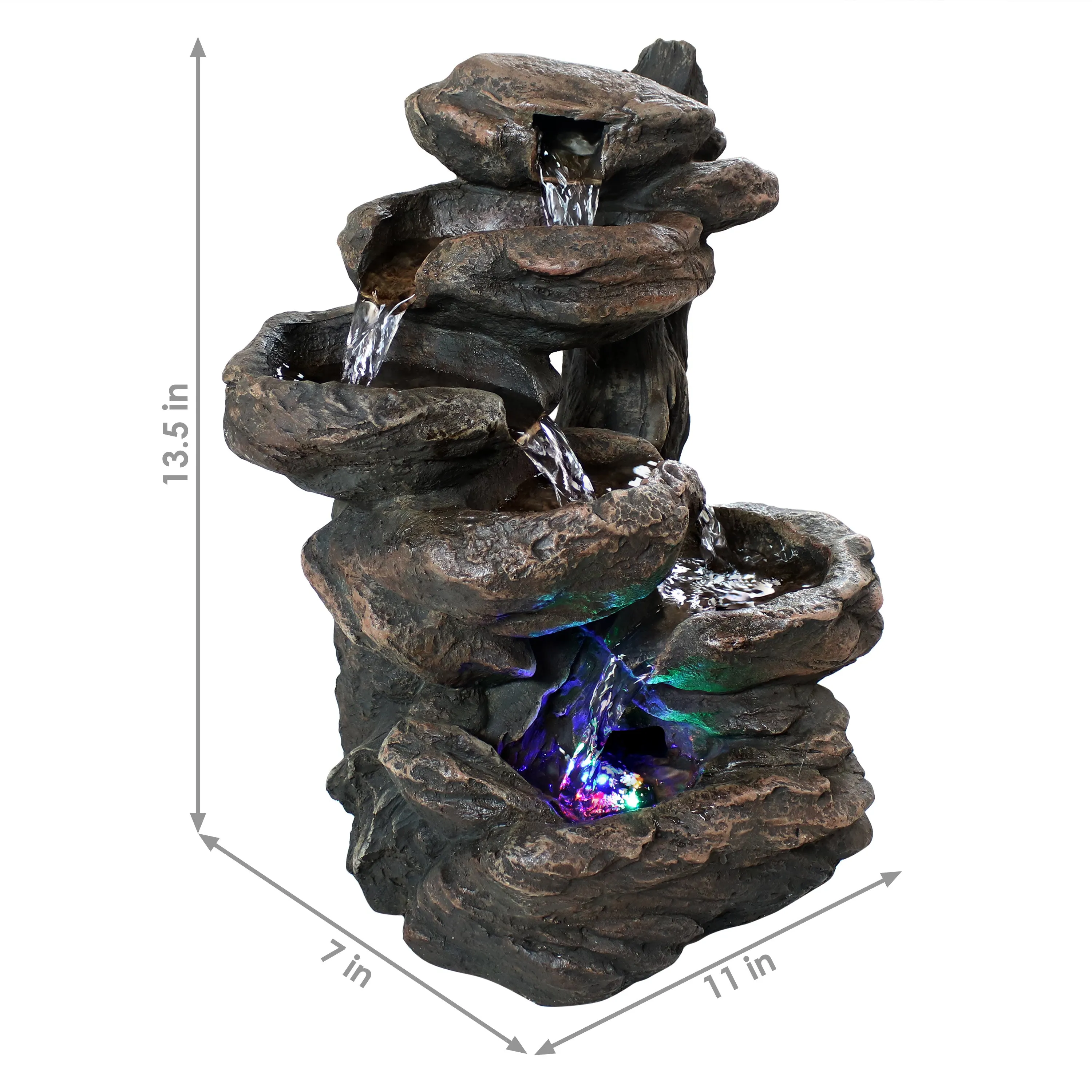 Sunnydaze Staggered Rock Falls Tabletop Fountain with LED Lights - 13"