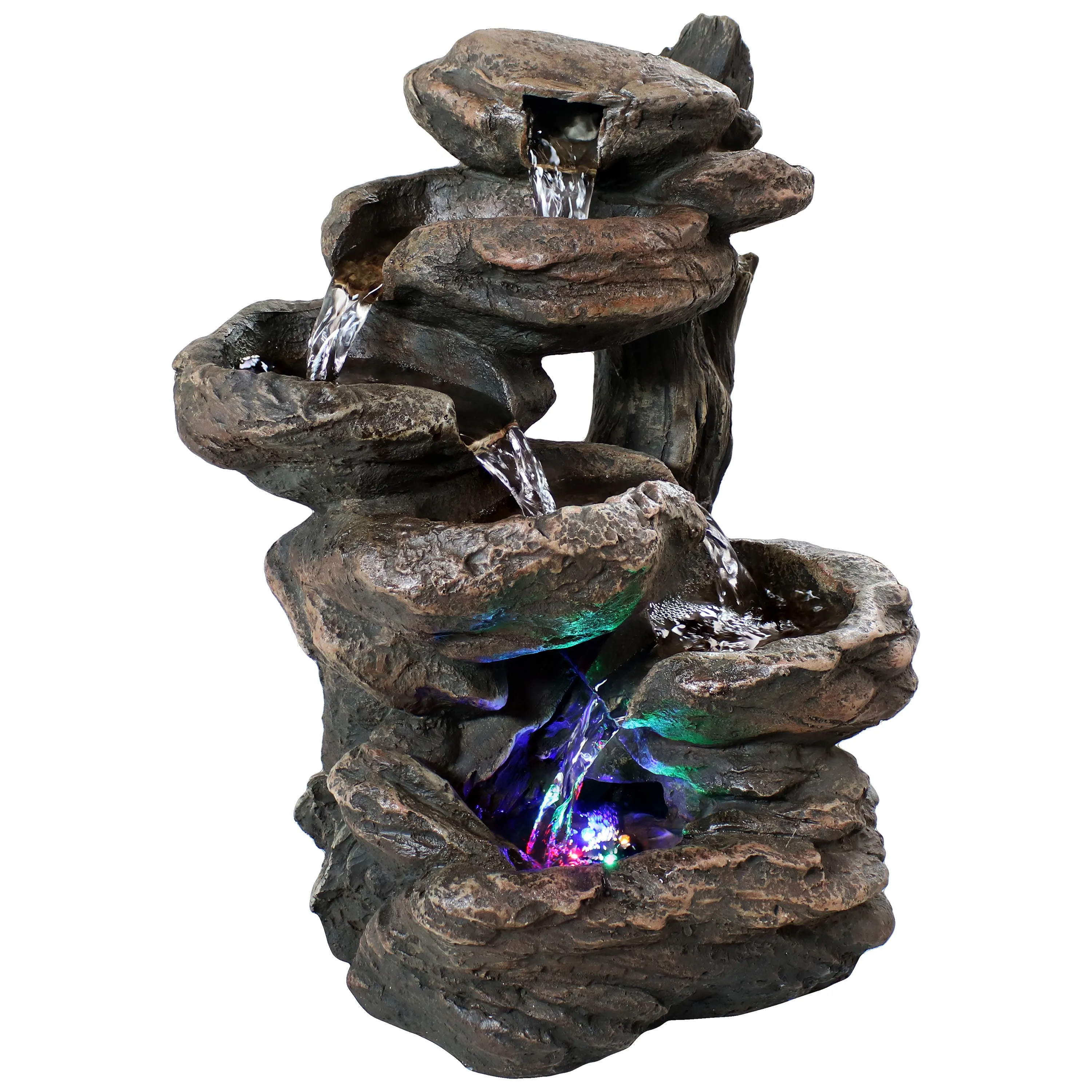 Sunnydaze Staggered Rock Falls Tabletop Fountain with LED Lights - 13"