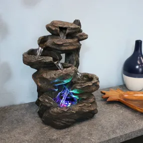 Sunnydaze Staggered Rock Falls Tabletop Fountain with LED Lights - 13"