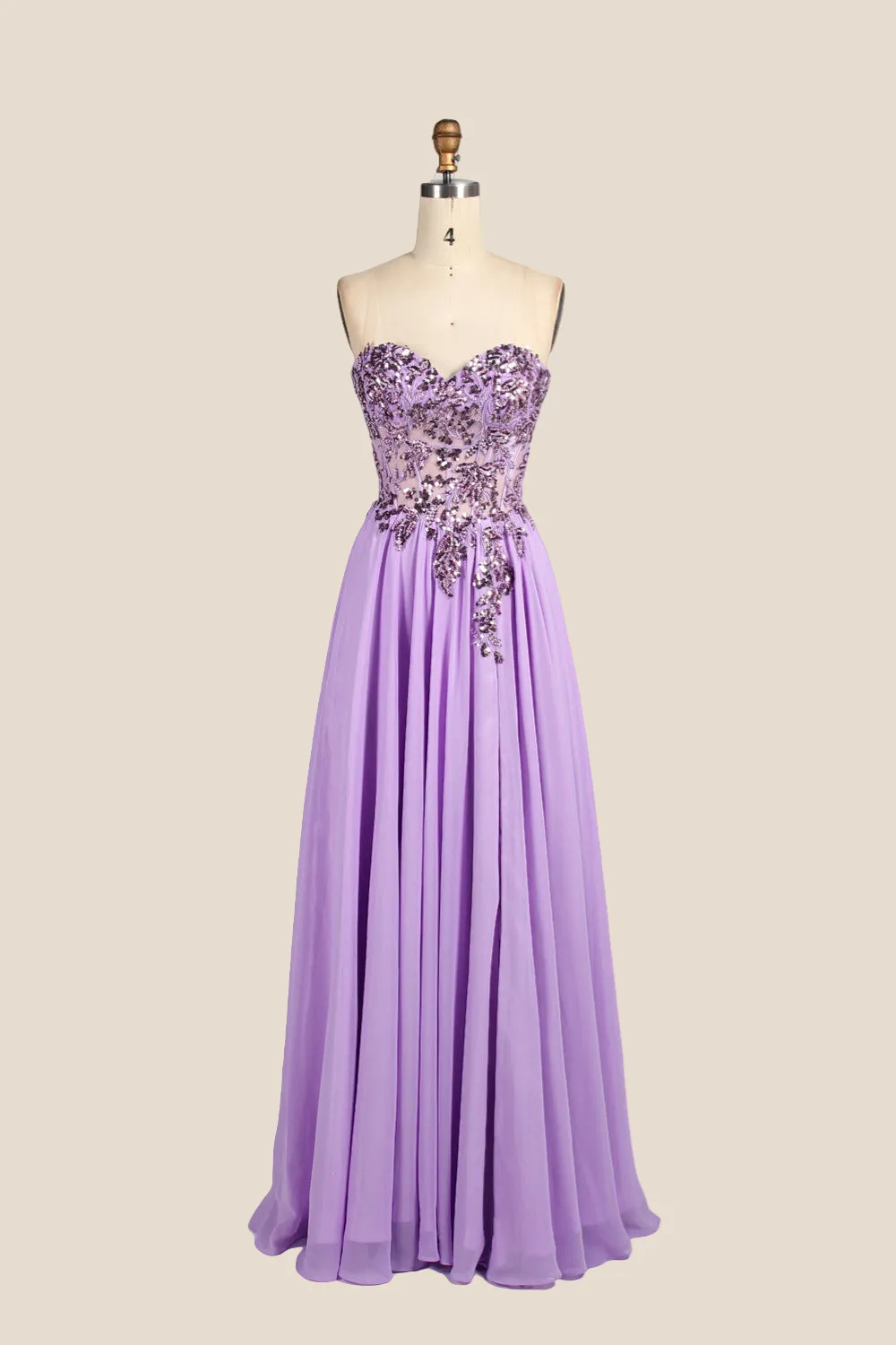 Sweetheart Lilac Sequin Long Dress with Slit