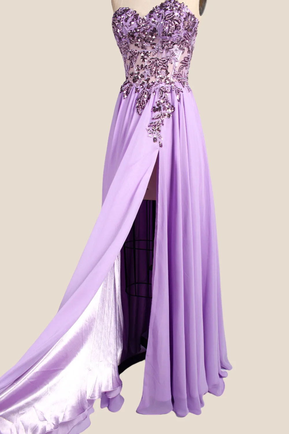 Sweetheart Lilac Sequin Long Dress with Slit