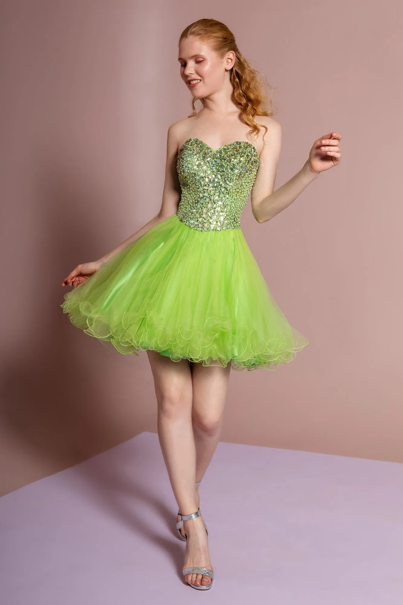 Sweetheart Tulle Short Dress with Jewel Embellished Bodice GLGS2034