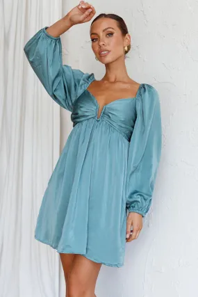 Tansy Long Sleeve Babydoll Dress Teal