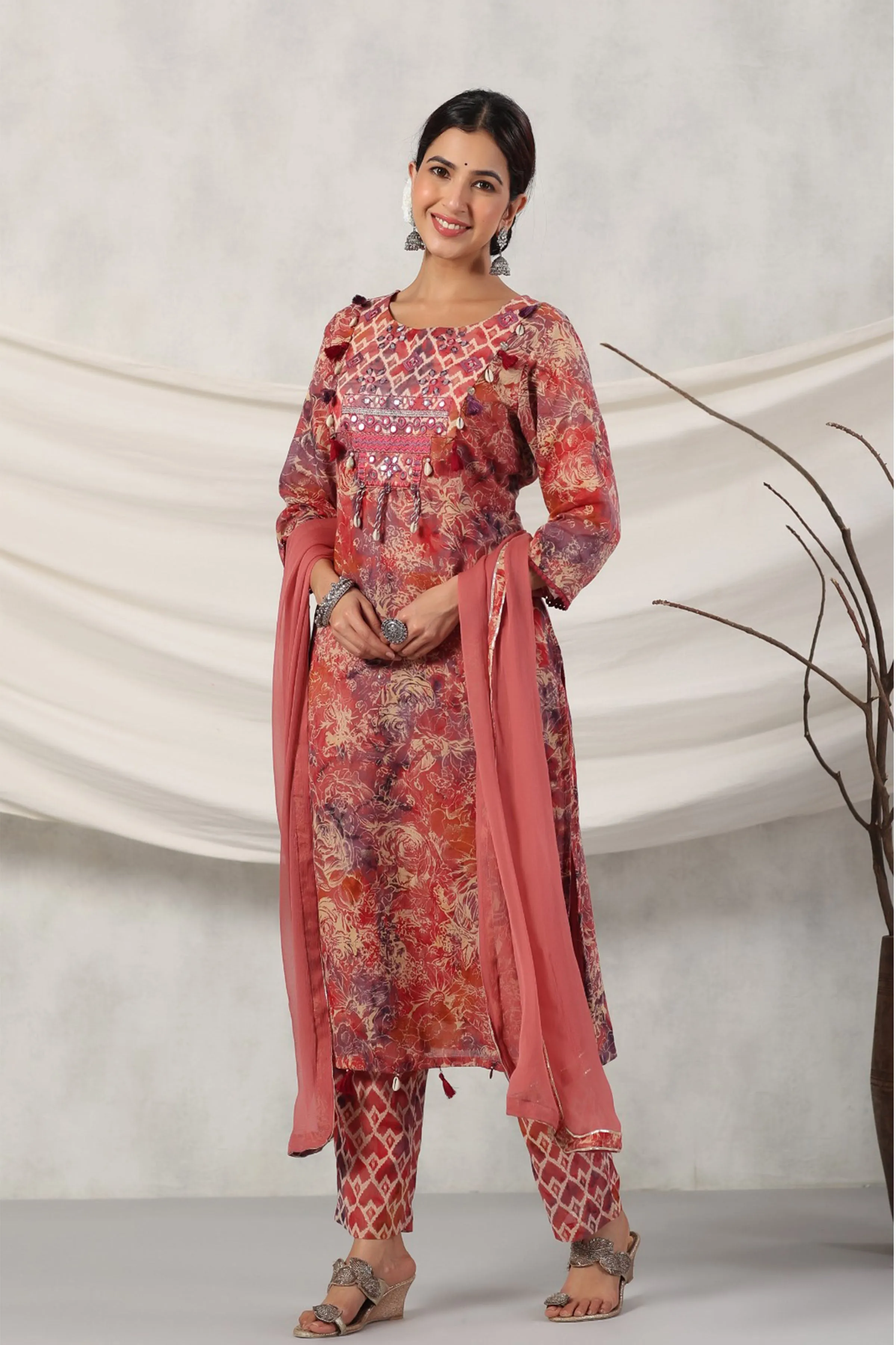 Terracotta Mirrored Cotton Suit Set