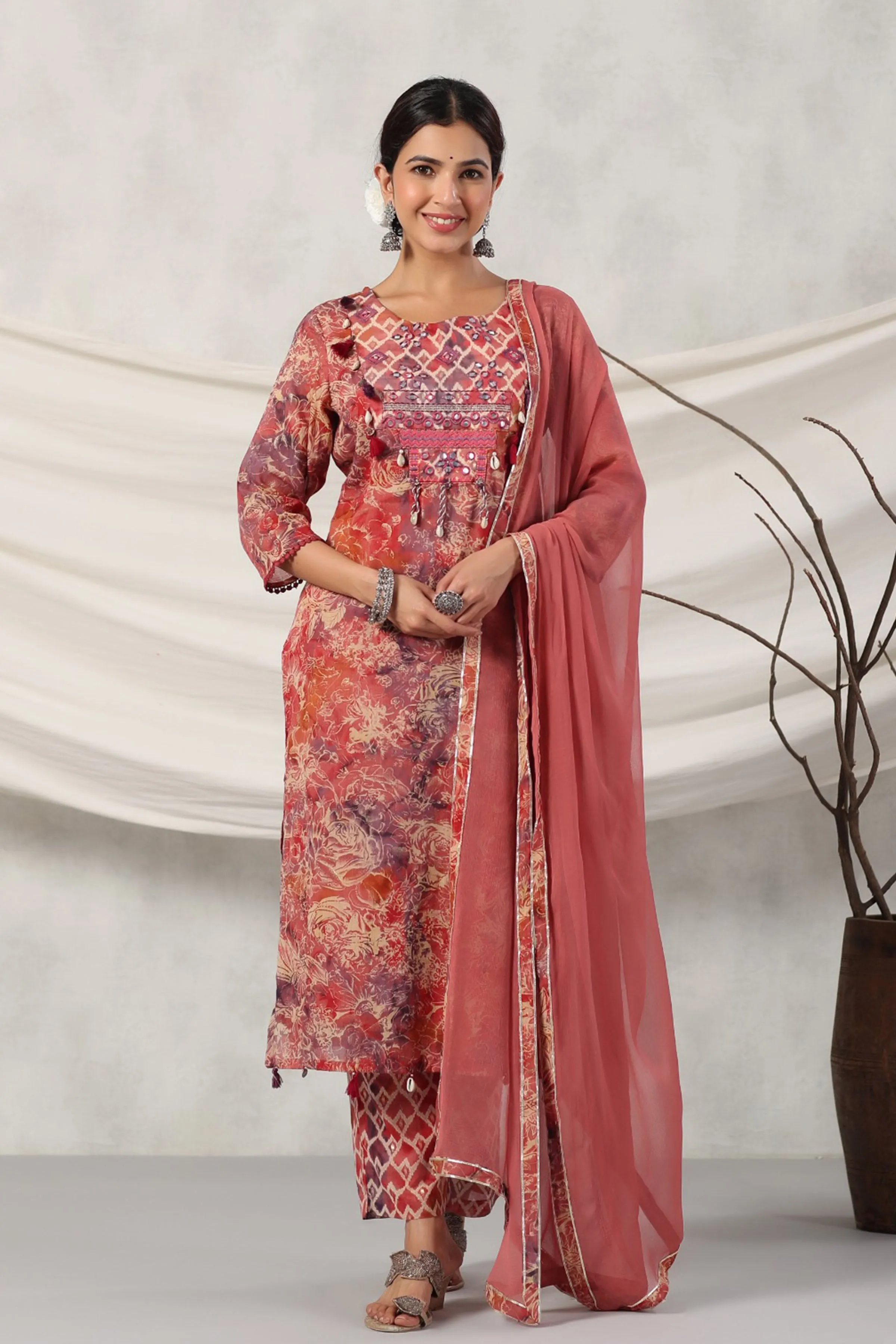 Terracotta Mirrored Cotton Suit Set