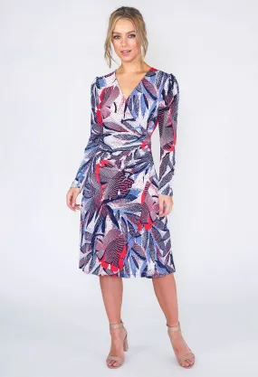 Tropical Leaf Faux Wrap Dress