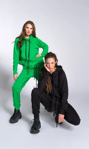 Two-piece Set of Drop Crotch Jogger Pants and Hooded Sweatshirt