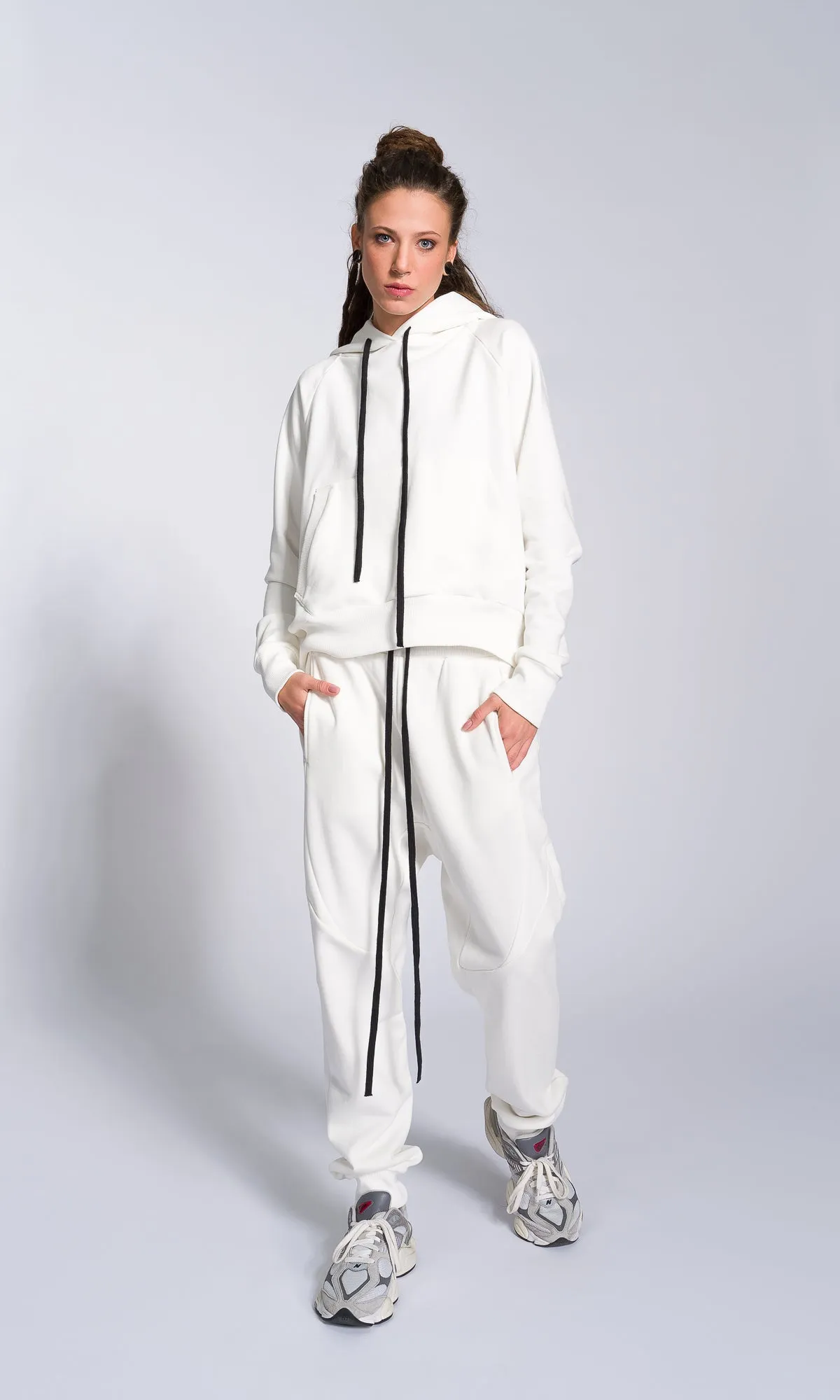 Two-piece Set of Drop Crotch Jogger Pants and Hooded Sweatshirt