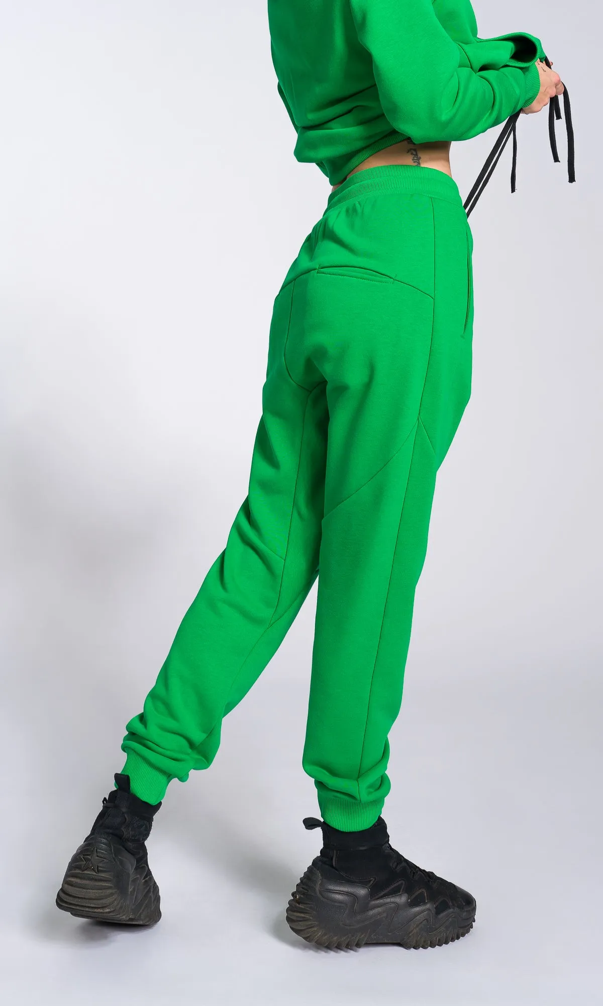 Two-piece Set of Drop Crotch Jogger Pants and Hooded Sweatshirt