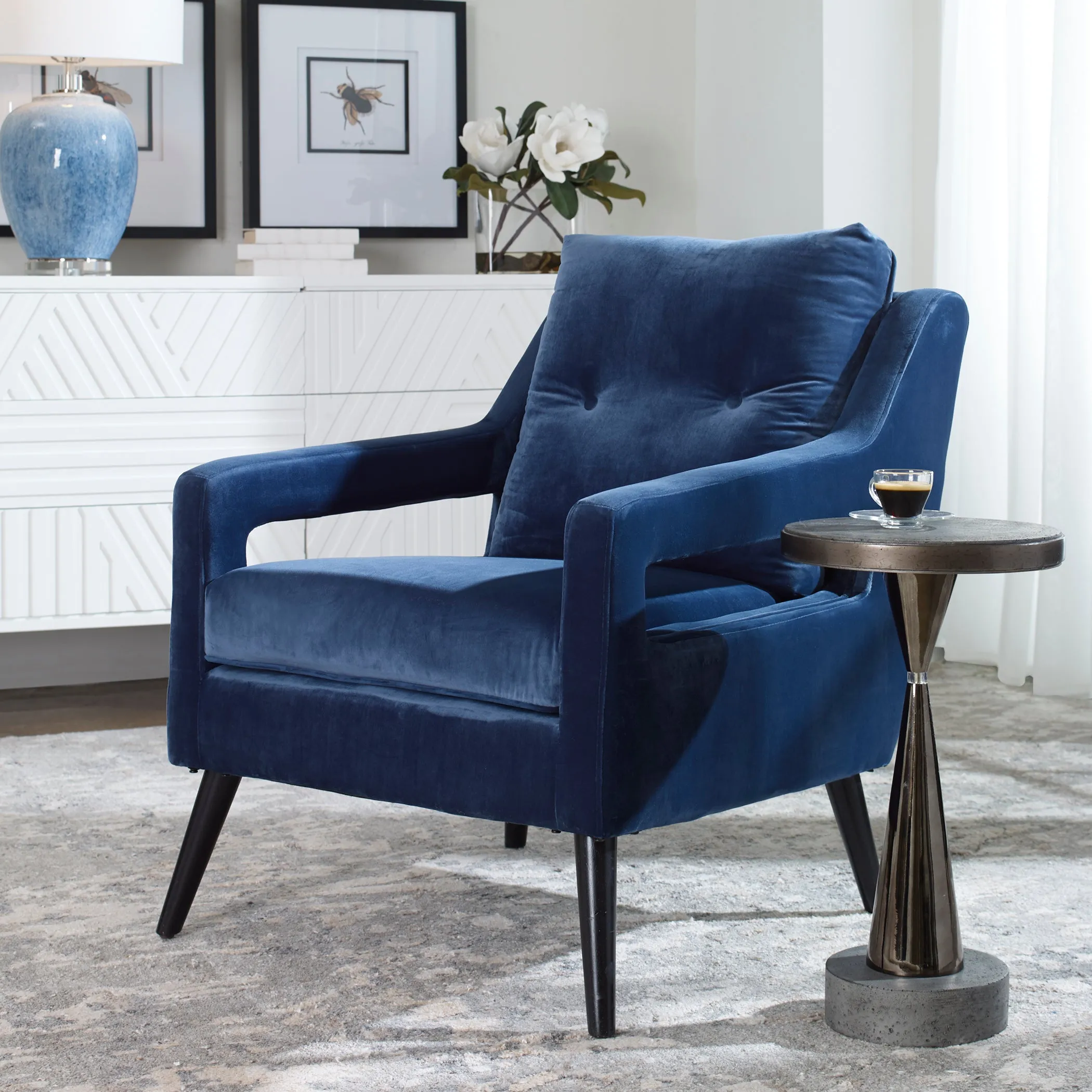 Uttermost O'Brien Blue Velvet Armchair