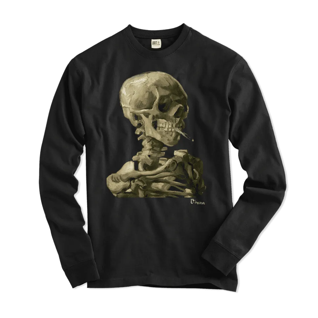 Van Gogh Skull of a Skeleton with Burning Cigarette 1886 Long Sleeve Shirt by Art-O-Rama Shop