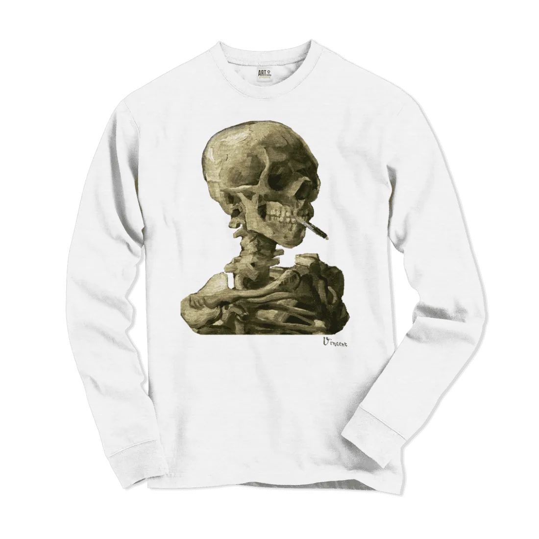 Van Gogh Skull of a Skeleton with Burning Cigarette 1886 Long Sleeve Shirt by Art-O-Rama Shop