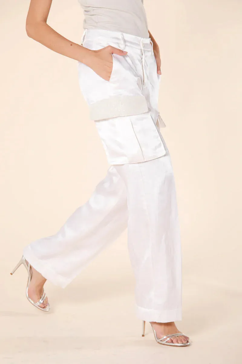 Victoria Satin Cargo Pant - Cream