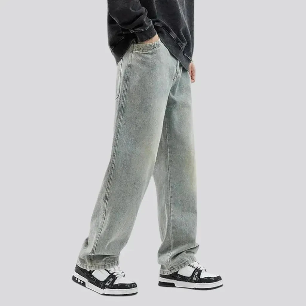 Vintage washed light pattern men's jeans