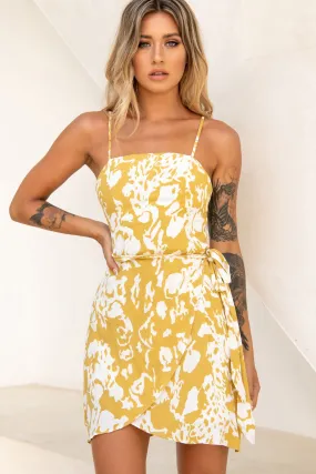 Wattle Cami Strap Wrap Dress Printed Mustard