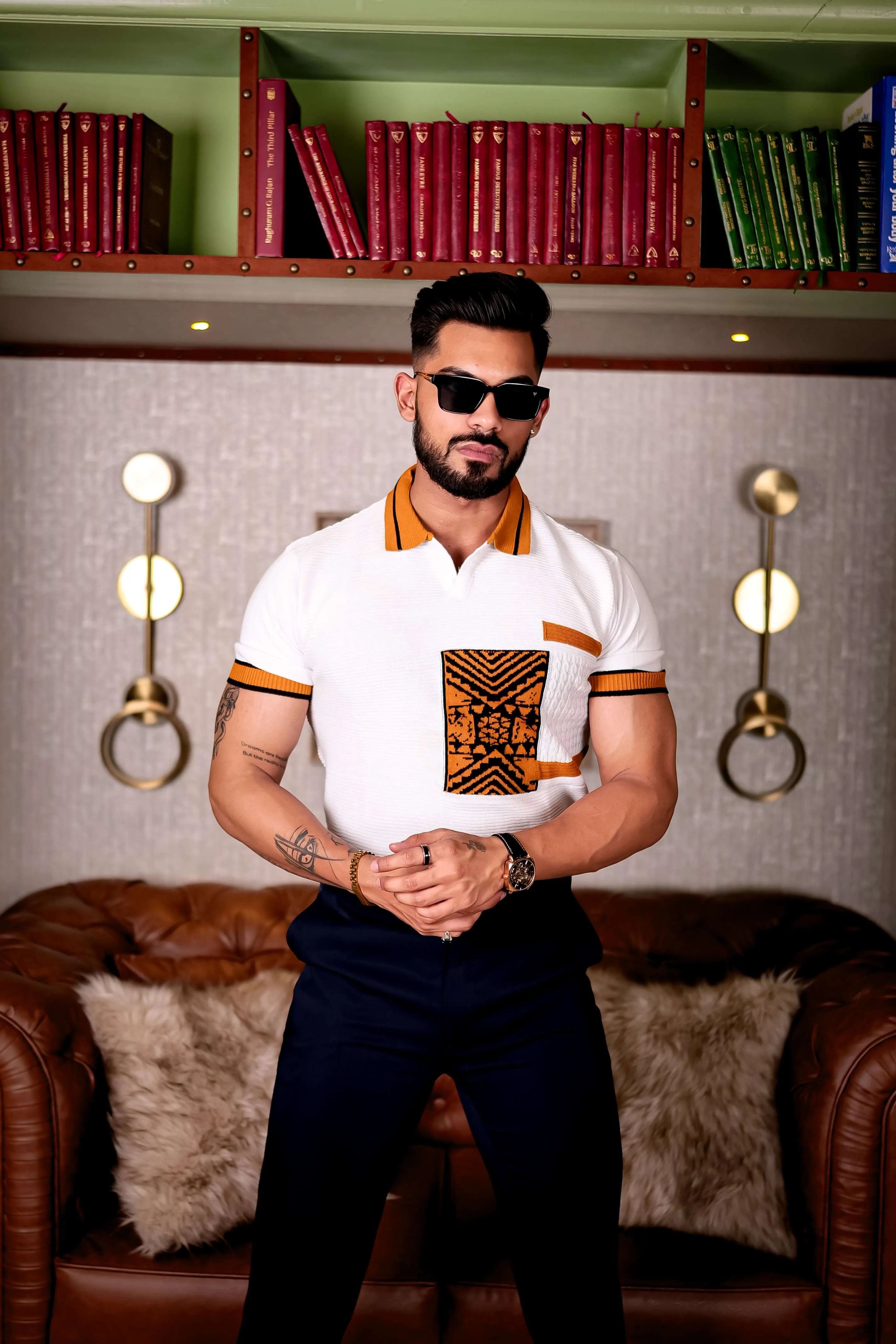 White and Orange Designer Cotton Half Sleeve Premium T Shirt