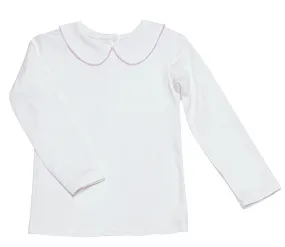 White knit Pima cotton top with a Pink picot edge