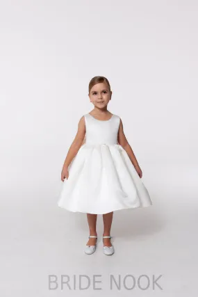 White Satin Flower Girl Dress With Big Bow Back