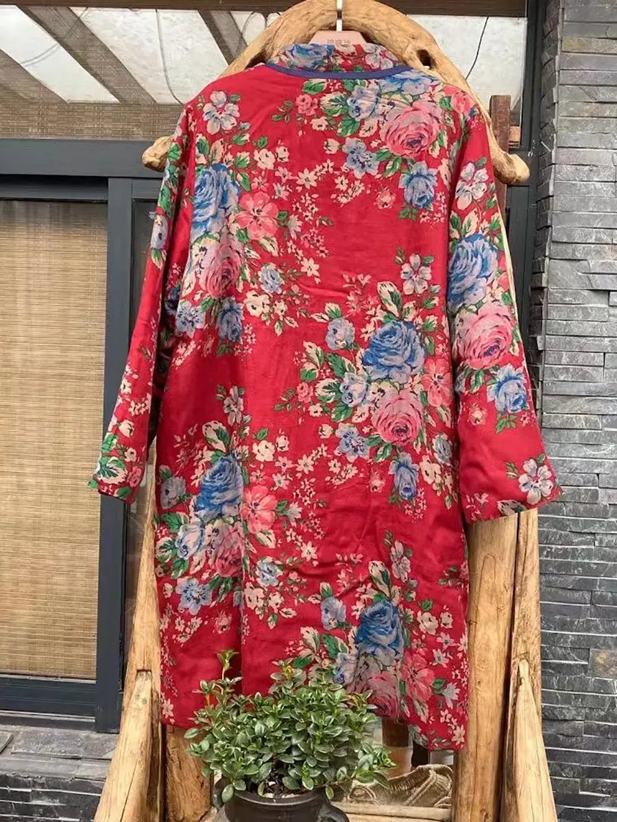 Women Flower Print Cotton Padded Coat