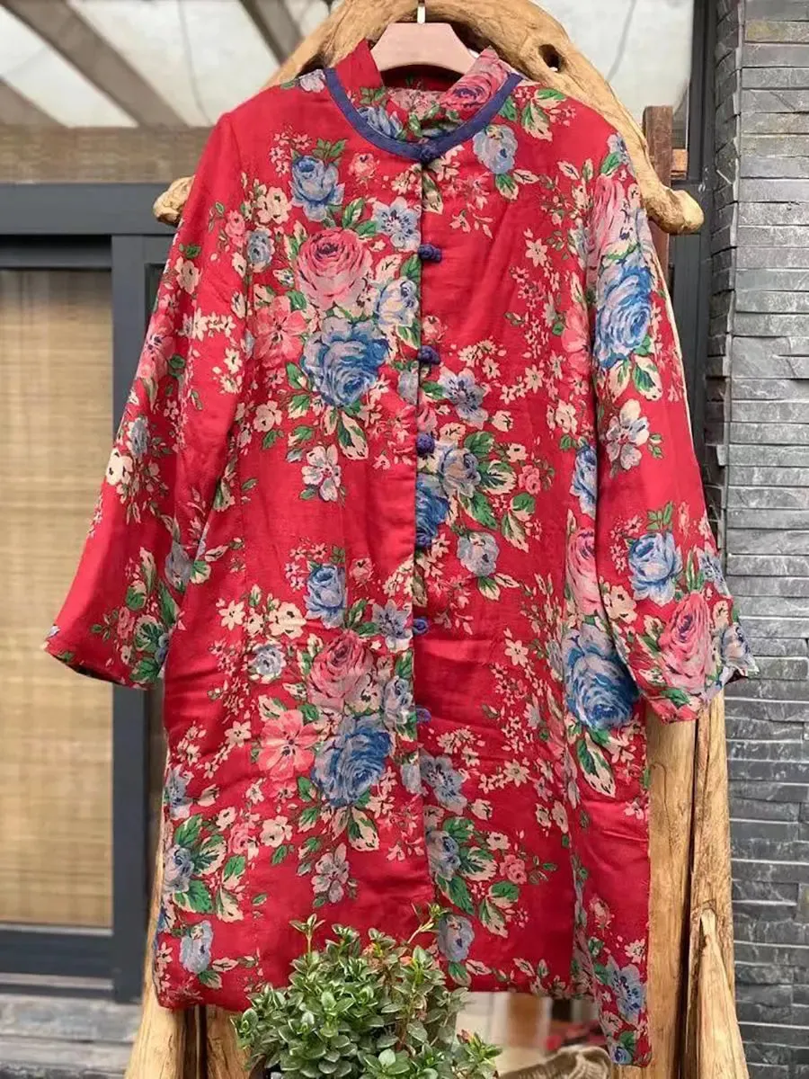 Women Flower Print Cotton Padded Coat