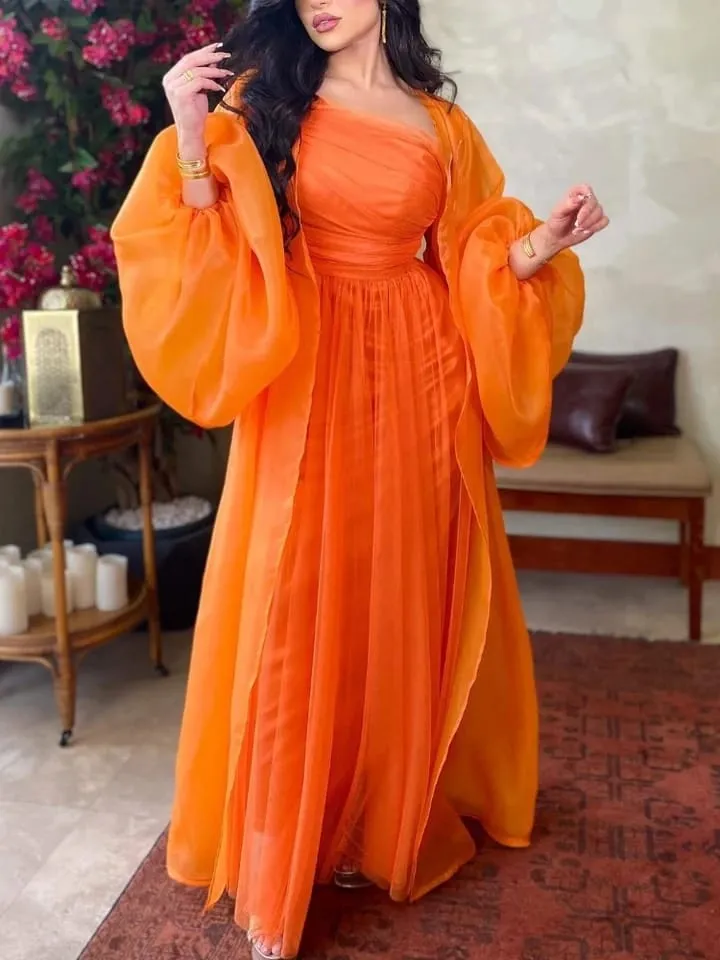 Women Puff Sleeve Inner Dress  abaya Wedding Evening Party Dress  X4592910