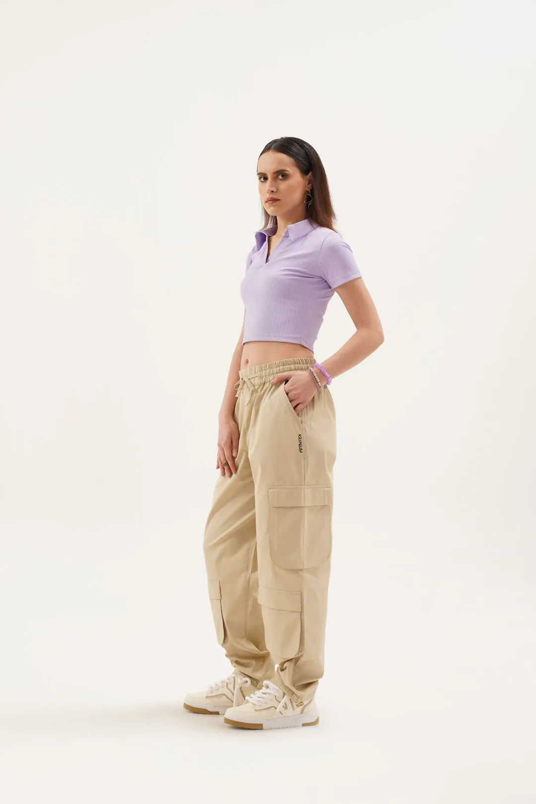 Women Snazzy Beige Parachute Pants