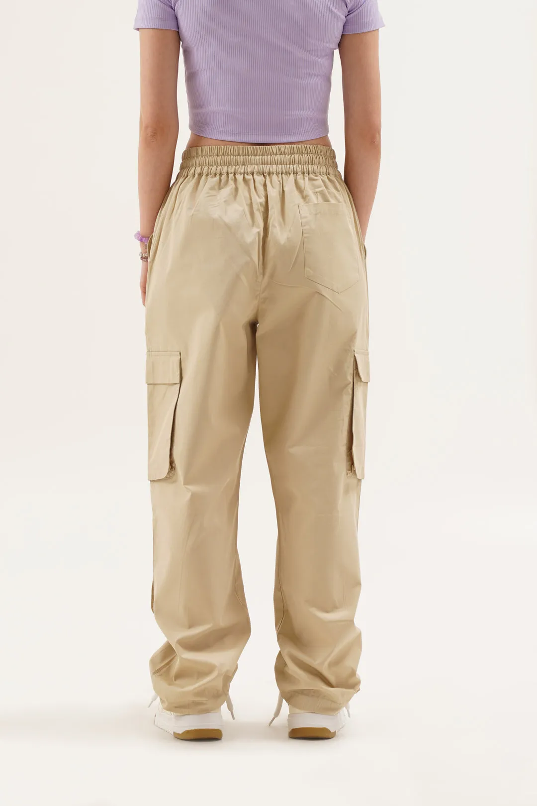 Women Snazzy Beige Parachute Pants