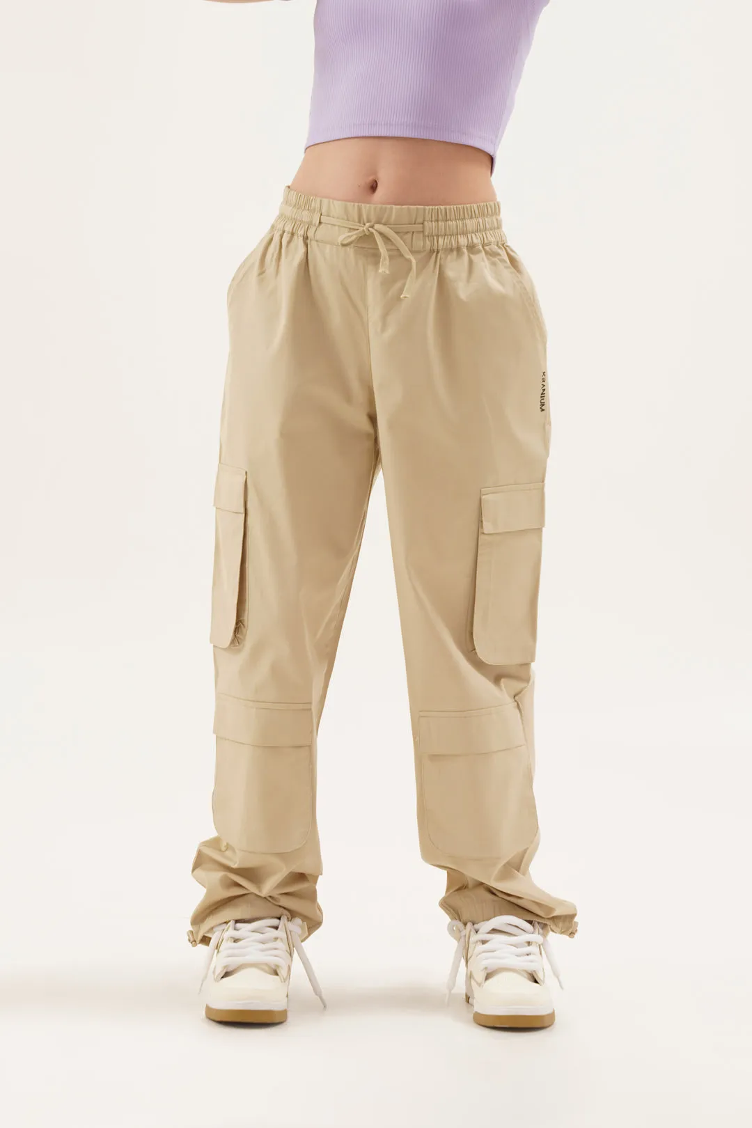 Women Snazzy Beige Parachute Pants