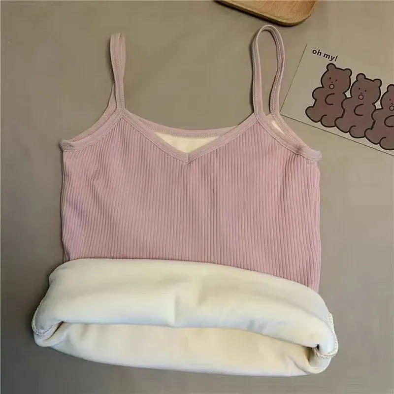 Women Velvet Vest Plush Winter Thickened Unwear Solid Color Thermal Underwear Camisole Warm Sling Vest Top Bottoming Clothing