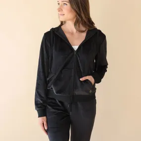 Women's Black Velour Zip Hoodie