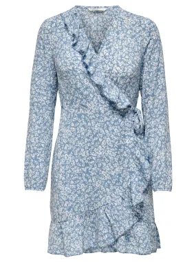 Women's Floral Printed Wrap Mini Dress,Light Blue